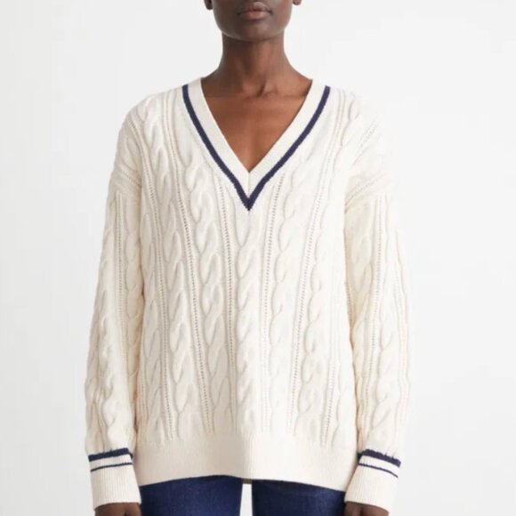 & Other Stories Sweaters - & Other Stories Cream V-Neck Cable Knit Sweater